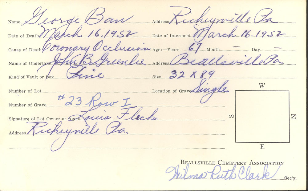 George Ban burial card